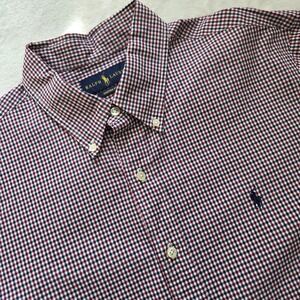 Ralph Lauren Shirt Men XL Red White Blue Plaid Button Up Custom Fit Long Sleeve